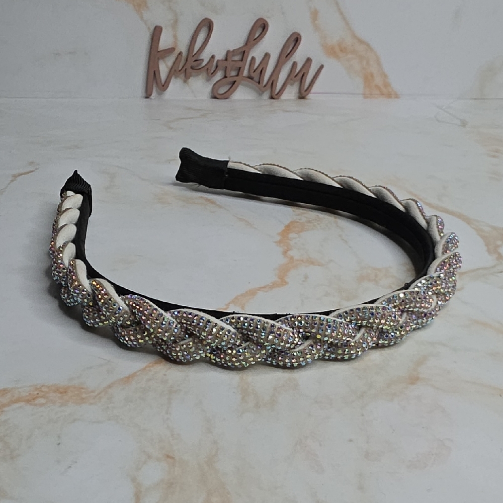 Braided Crystal Headband - White Sparkle